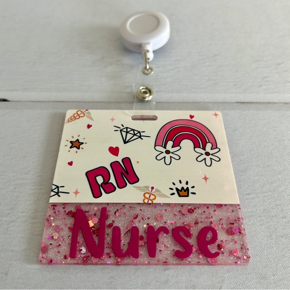 Glitter Badge Buddy | Nurse Card Holder | RN ID Tag Backer and Retractable Reel - Picture 3 of 11